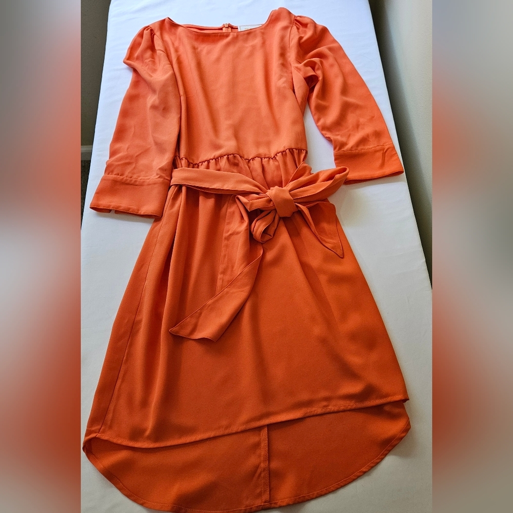 Emily McCarthy Sherbet Orange Dress with Oversized Belt Size Small